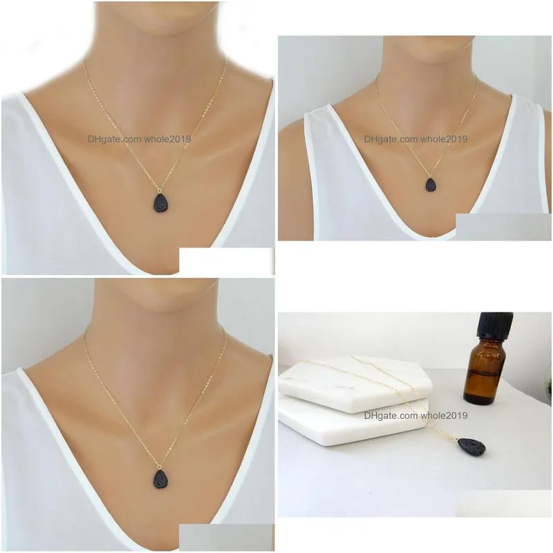 Natural Stone Lava Diffuser Necklace 18K Gold Fill Essential Oil Angel Teardrop Lava Necklaces for Women Ladies Jewelry Top Quality Hot