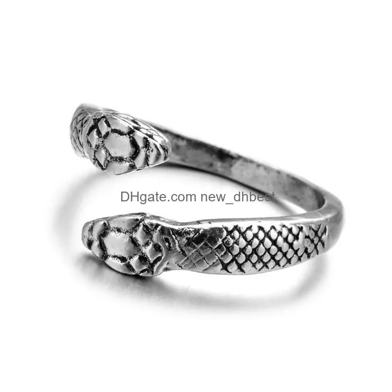 12PCS/LOT Retro Punk Snake Ring for Men Women Exaggerated Antique Siver Color Opening Adjustable Rings