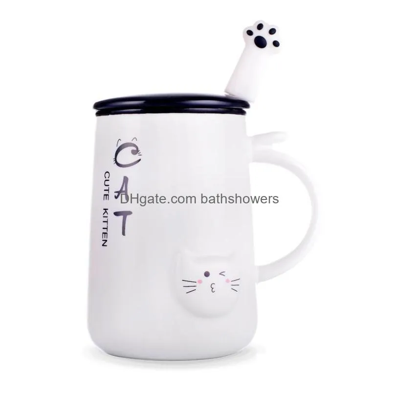 cute cat ceramic cup milk tea mug handle cat valentine`s day lover gifts couple bottle drinking utensils gift box 220224