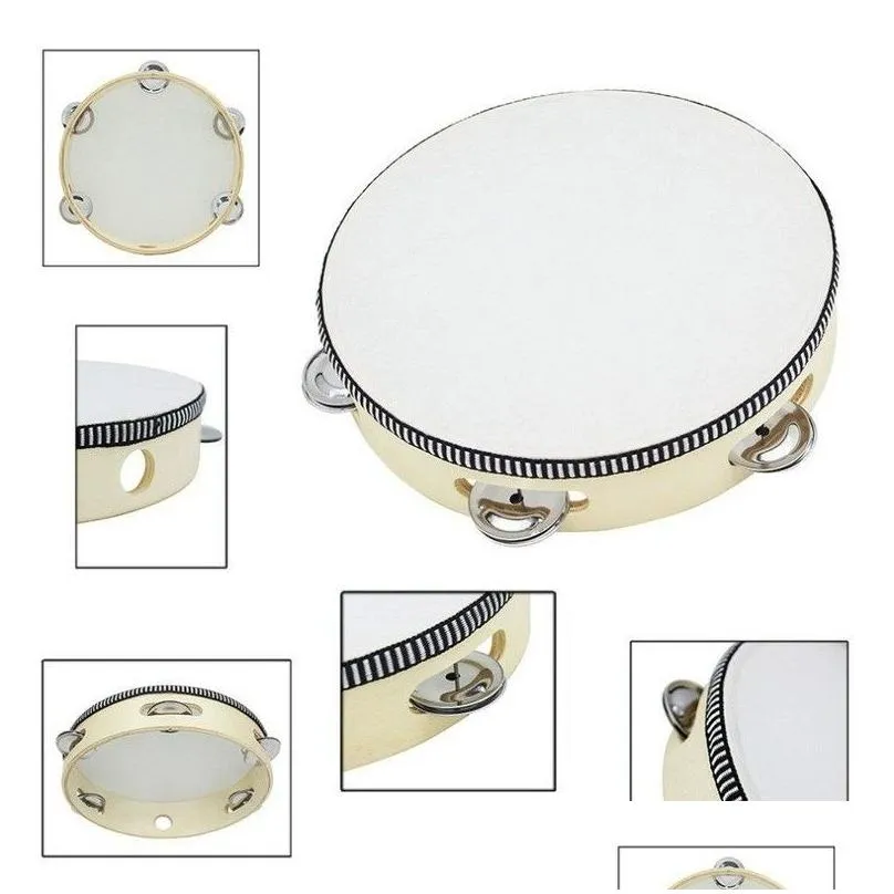 Other Desk Accessories Wholesale Drum Tambourine Bell Hand Held Birch Metal Jingles Kids School Musical Toy Ktv Party Percussion Offic Dhrm0