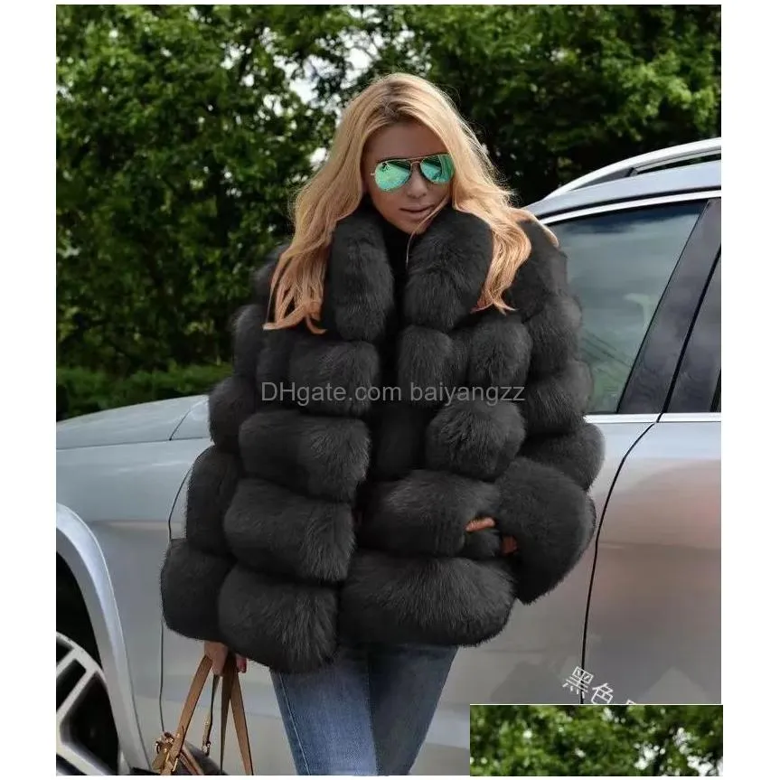 womens fur artificial fur long imitation fox fur coat