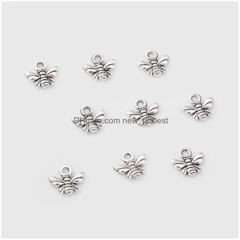 200Pcs/lot Silver Color Bee Charms Number Pendant Necklace Handcrafts Making Findings Jewelry 10x11mm