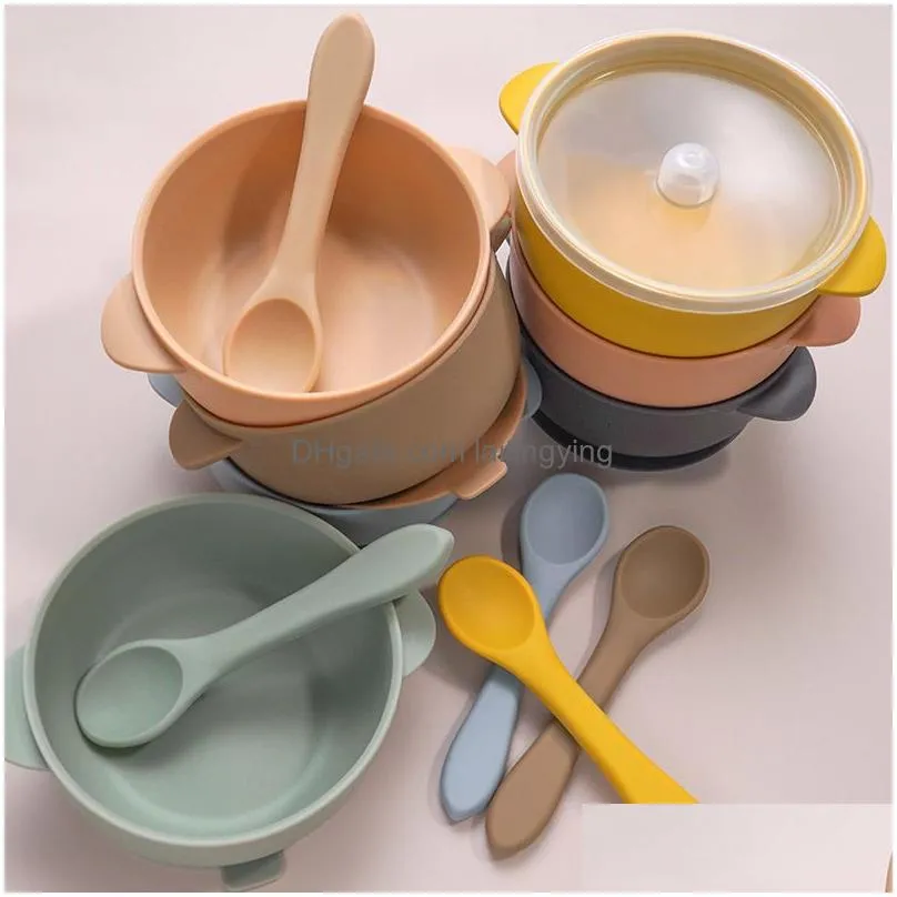 cups dishes utensils high quality silicone baby sucker bowl with lid bpa waterproof toddler plate set portable spoon for kids
