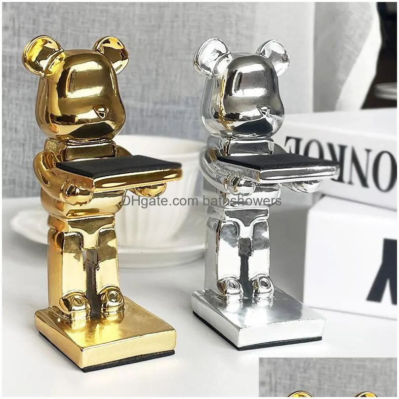 decorative objects figurines trendy watch display stand electroplating cartoon bear animal resin ornaments jewelry storage rack celebration gifts