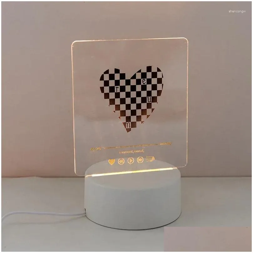 Night Lights Night Lights 3D Lamp Acrylic Led Light Heart Creative Child For Bedroom Decoration Christmas Decor Wedding Party Favors D Dhf2K