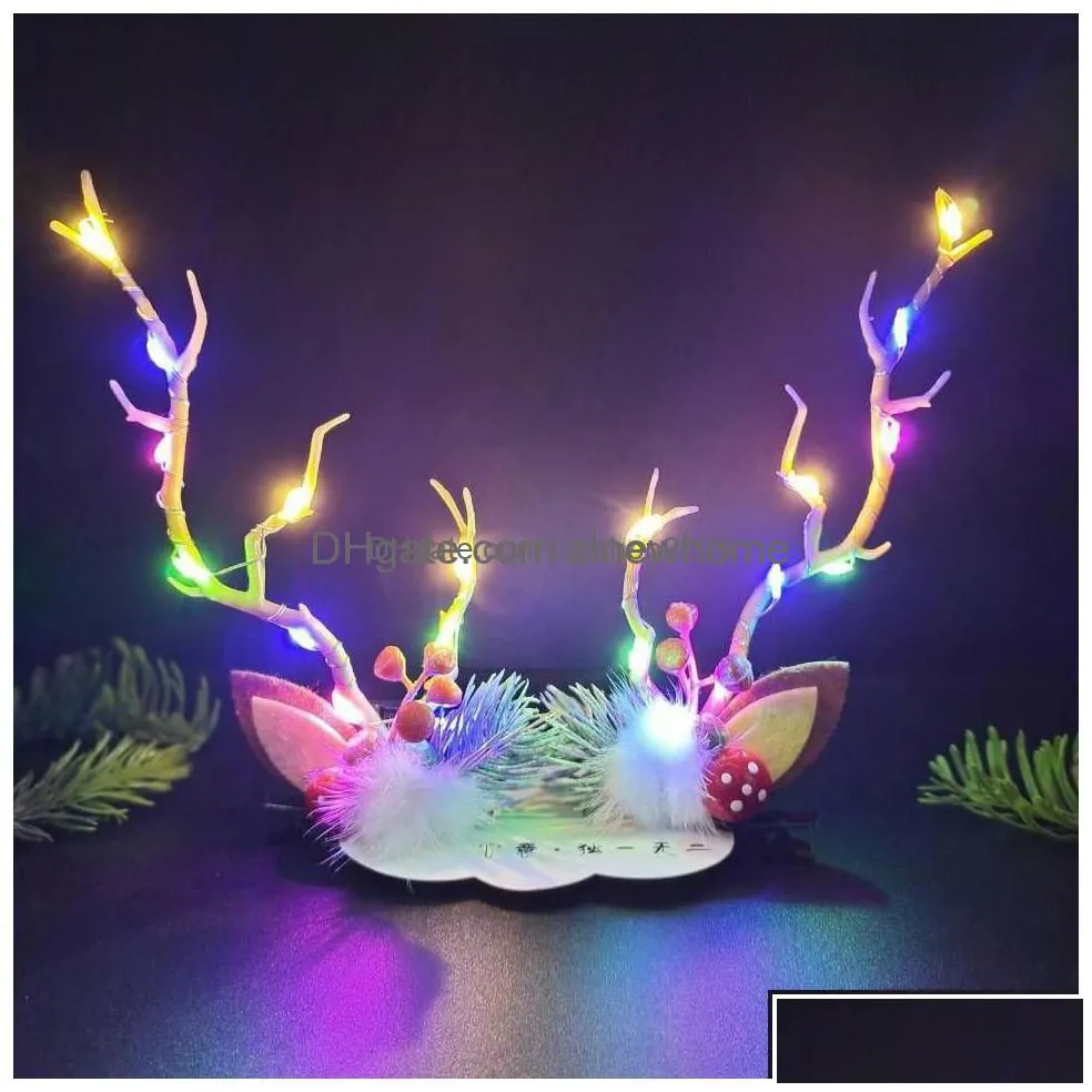 christmas decorations halloween christmas led rainbow glowing headwear antlers headband hair accessories hairpin jewelry drop delive