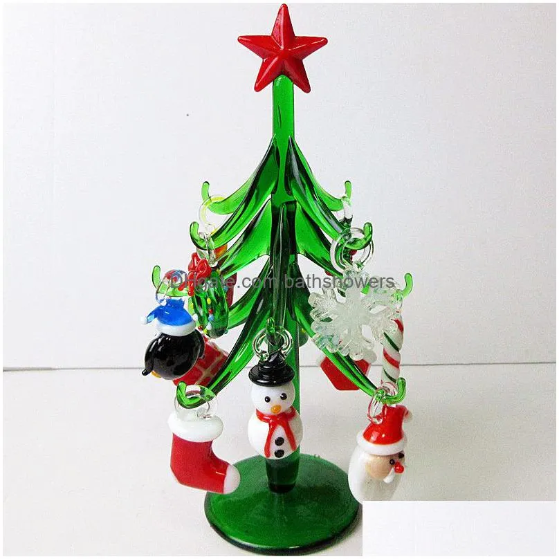 handmade murano glass crafts christmas tree figurines ornaments home decor simulation christmas tree with 12 pendant accessories