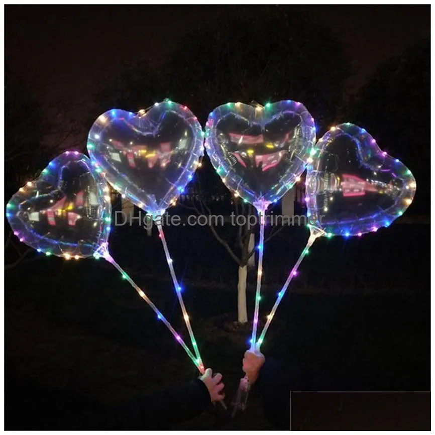 luminous led balloon 2021 valentine`s day love heart shape balloons lighting balloon light up bobo ball for wedding party decor h11902