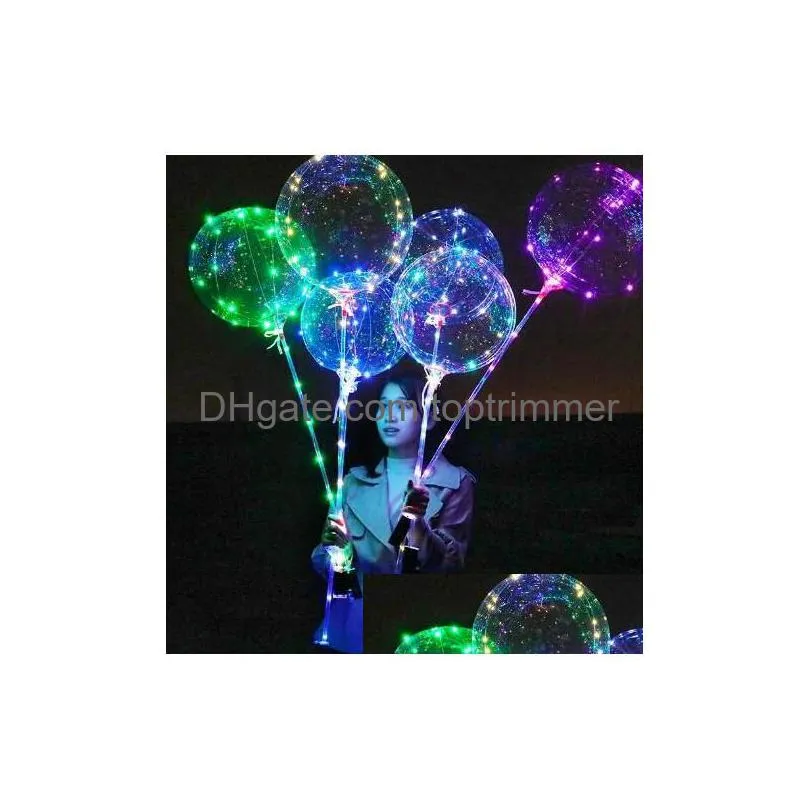 luminous led balloon transparent colored flashing lighting balloons with 70cm pole wedding party decorations holiday supply cca8166