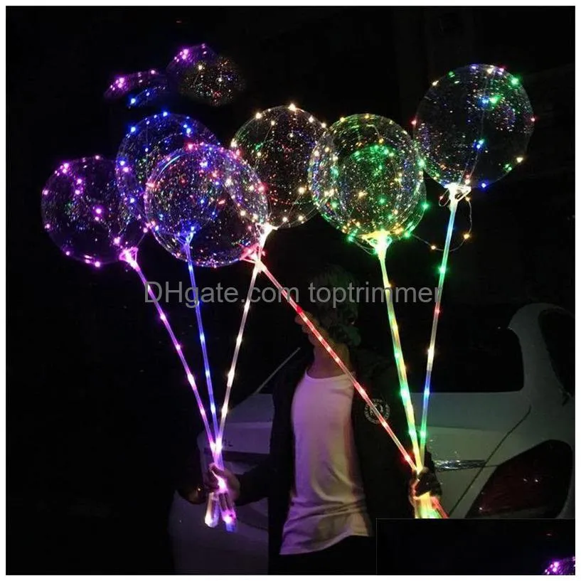 with handle led balloon toy light up luminous bobo ball  lights string 80cm stick pole transparent balloon christmas birthday xmas wedding party decorations