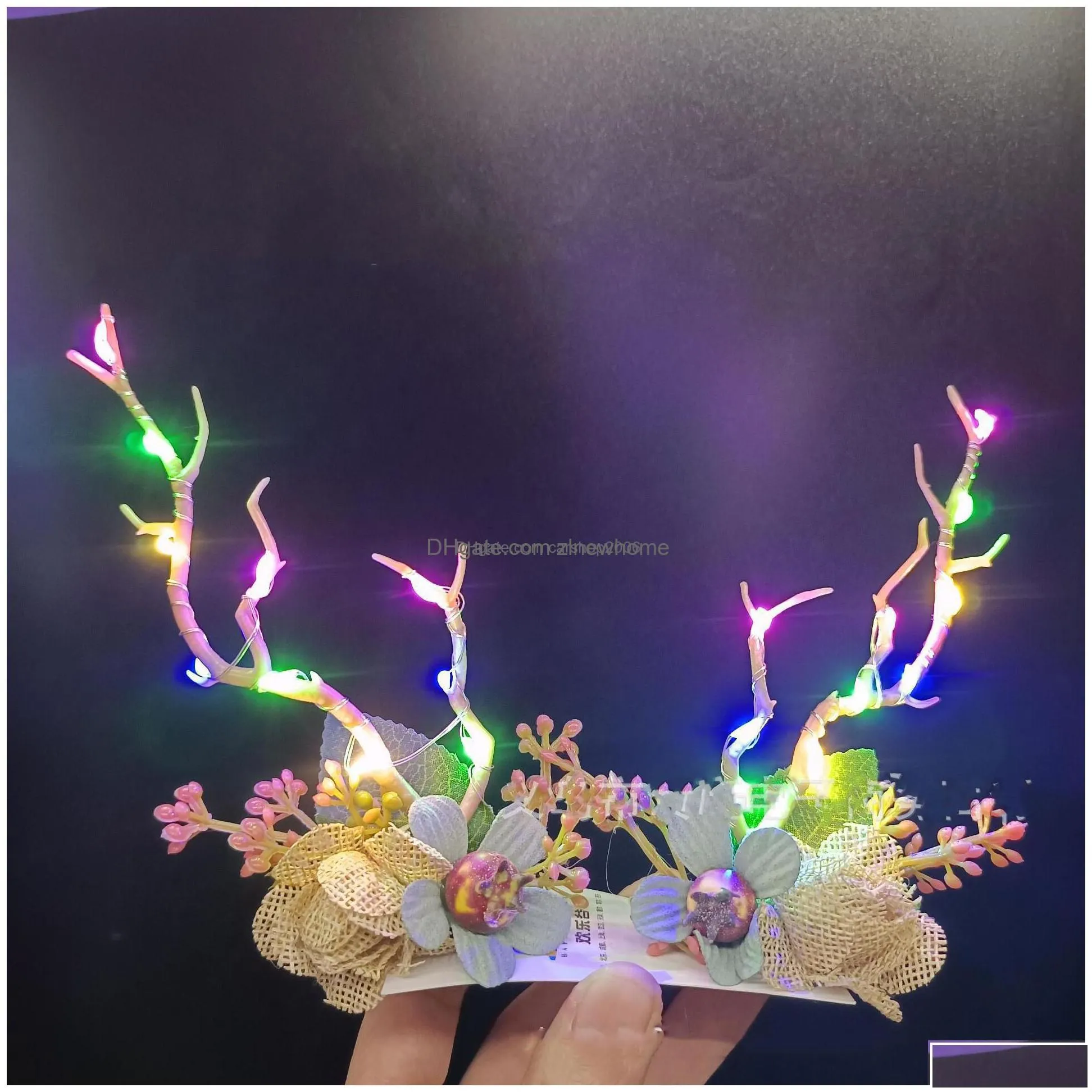 christmas decorations halloween christmas led rainbow glowing headwear antlers headband hair accessories hairpin jewelry drop delive