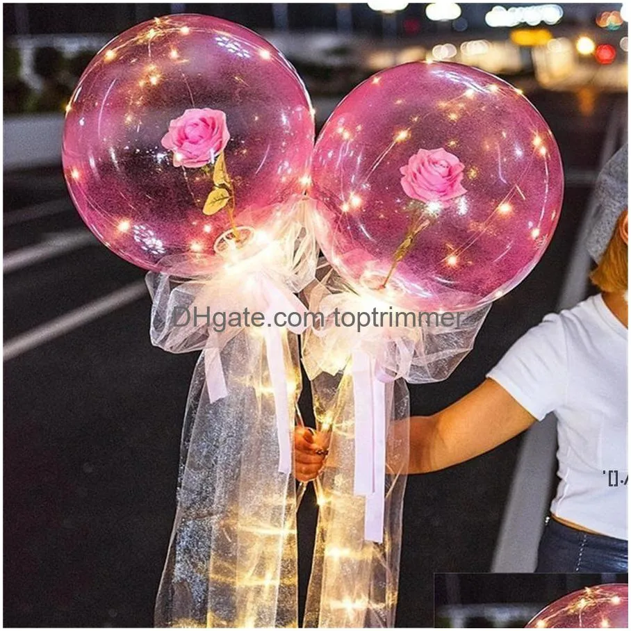 led luminous balloon rose bouquet transparent bobo ball rose valentines day gift birthday party wedding decoration balloons zze11599