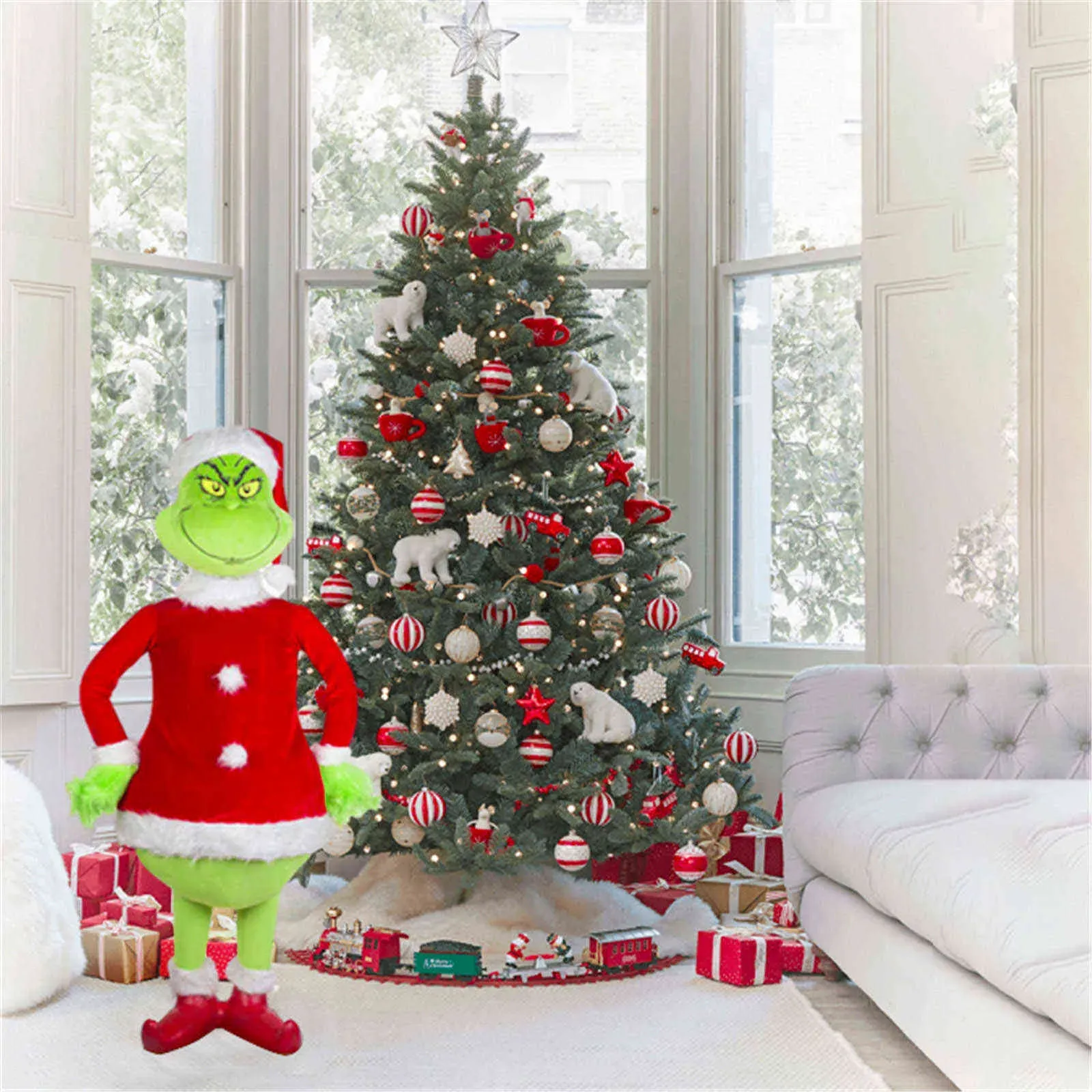 Fast Delivery Realistic Animated Grinch Christmas Ornament Christmas Tree Room Decoration 2020 Doll Gift Decoracin navidea G0911