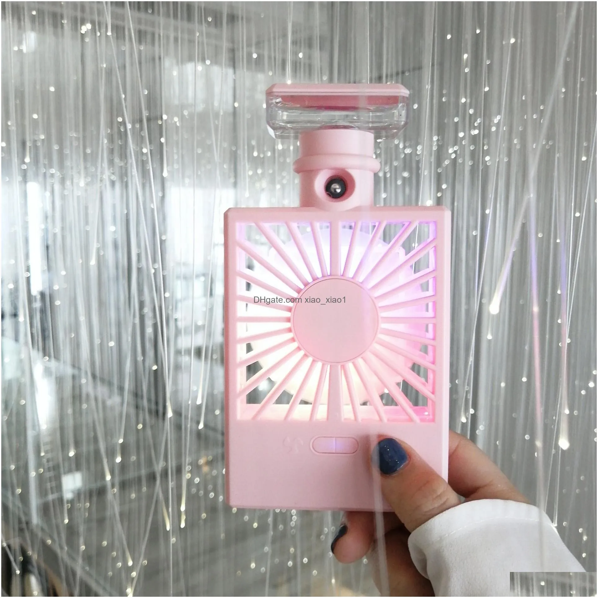 summer high fashion mini fan portable hand mini water spray air conditioner cool air cooler usb charging perfume shaped ship