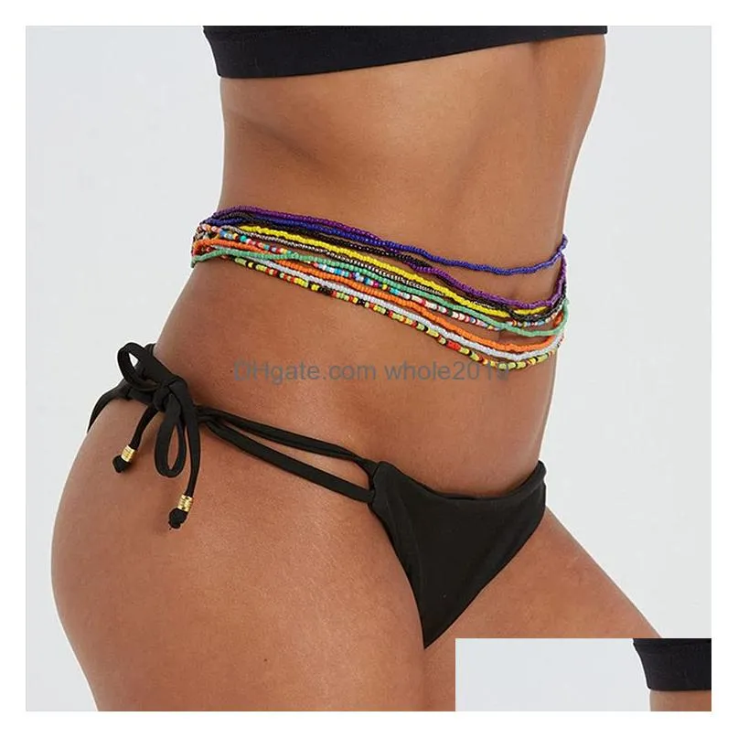 Boho Style Beads Waist Chain Elastic Colorful Beaded Bikini Belly Chains Summer  Jewelry for Women Girls Wholesale Price