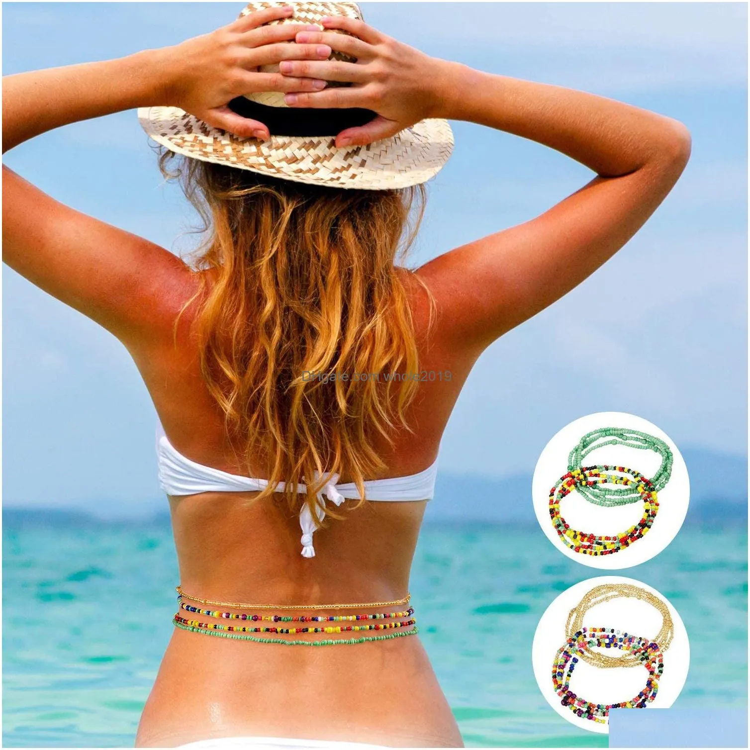 Boho Style Beads Waist Chain Elastic Colorful Beaded Bikini Belly Chains Summer  Jewelry for Women Girls Wholesale Price