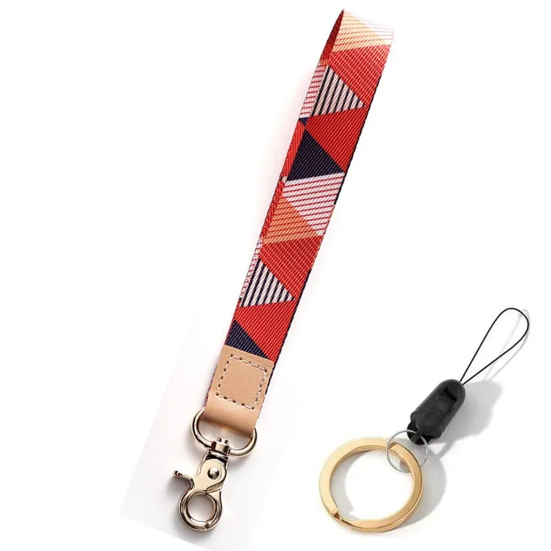 Off keychain Hanging Rope Triangle printing Pattern Broadband Rope Clip Hanging Key Chain Mobile Phone Lanyard wrist strap Anti-lost Shoulder Band Rope 2024