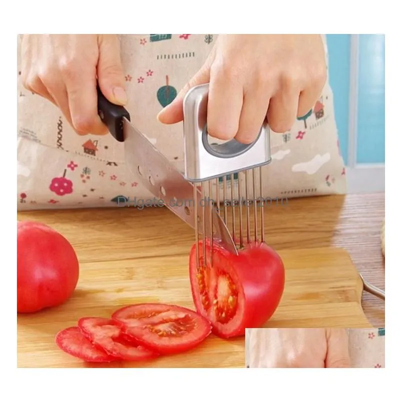 Tomato Slicer stainless steel Fruits Cutter Tool Perfect Slicer Tomato Potato Onion Holder Slicer Lemon Cutting Holder SN060