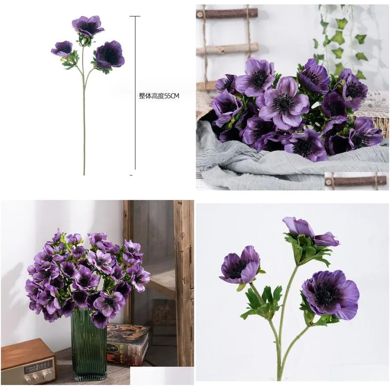 wreaths wedding wall purple 3-head camellia branch simulation flower manufacturer fake flowers green plants wholesale wedding