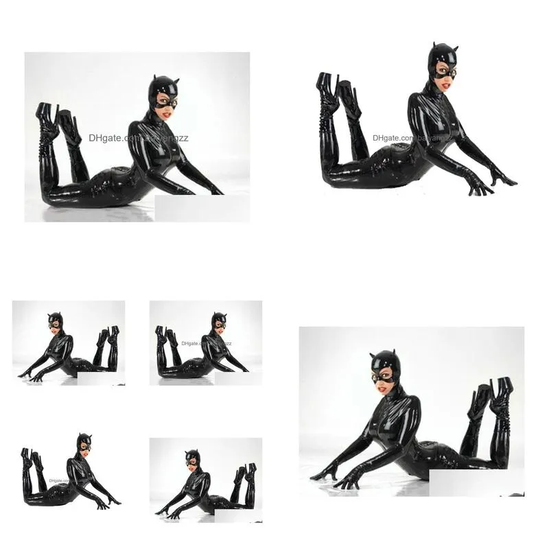  sexy women wetlook faux leather bodysuit catwoman cosplay costume with mask gloves bondage catsuit flexible footed jumpsuit