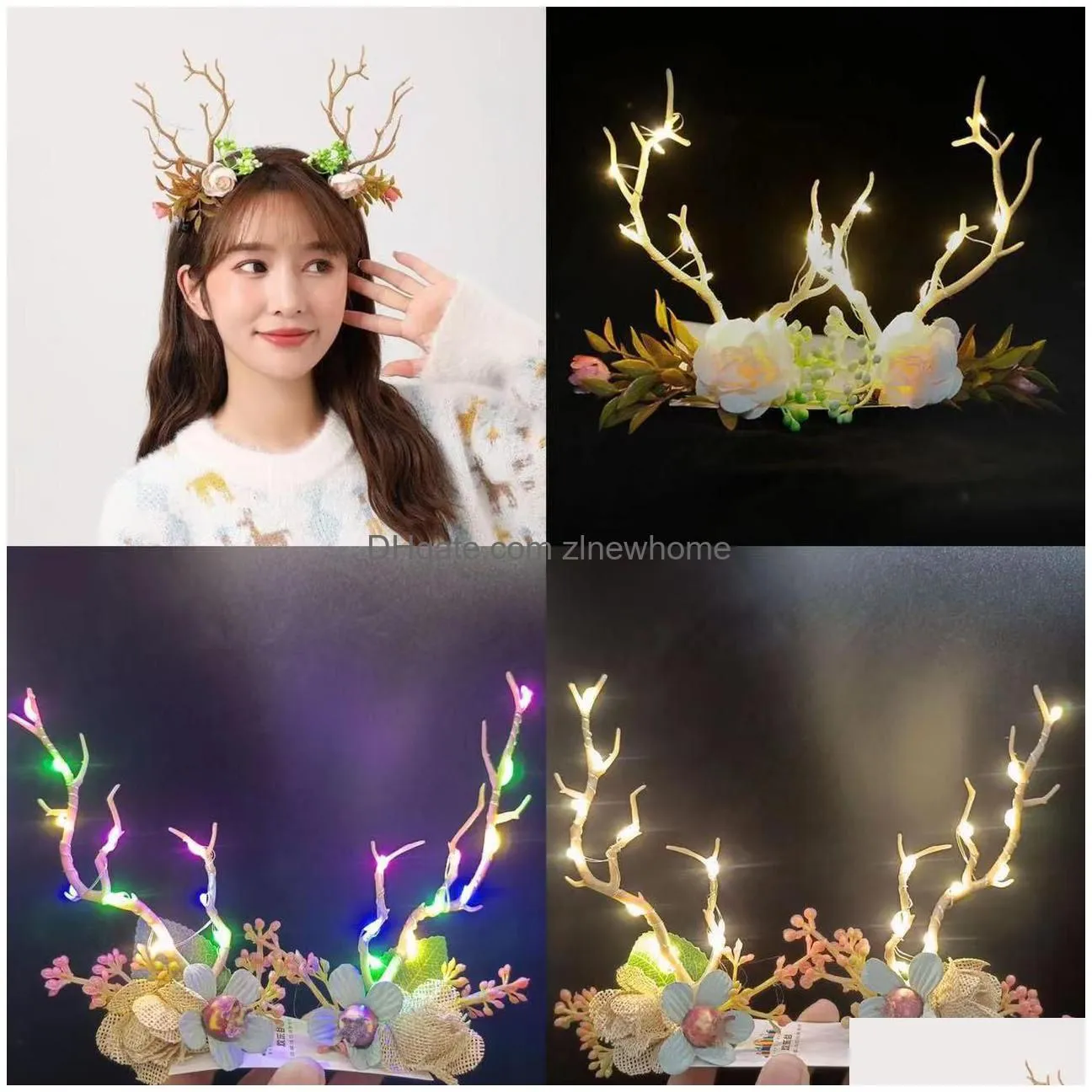 christmas decorations halloween christmas led rainbow glowing headwear antlers headband hair accessories hairpin jewelry drop delive