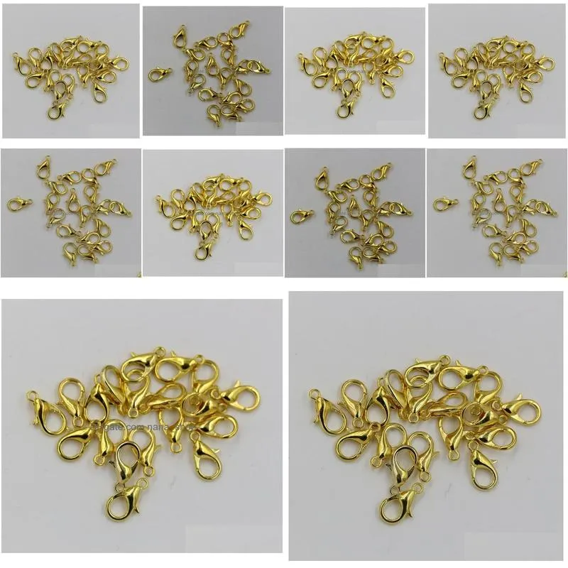 Hot sell ! 200pcs 10mm 12mm 14mm 16mm 18mm Plated Gold Alloy Lobster Clasps Jewelry DIY
