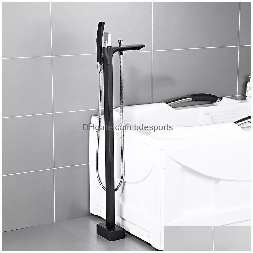 Bathroom Shower Sets Floor Mounted Bathtub Faucet Handheld Finish Free Standing Black White Water Mixer Taps Waterfull
