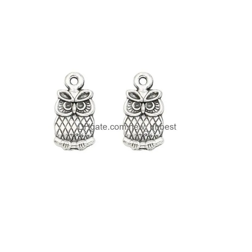 200pcs/Lot Antique Silver Plated Owl Charms Pendants for Jewelry Making Bracelet DIY 15x7mm