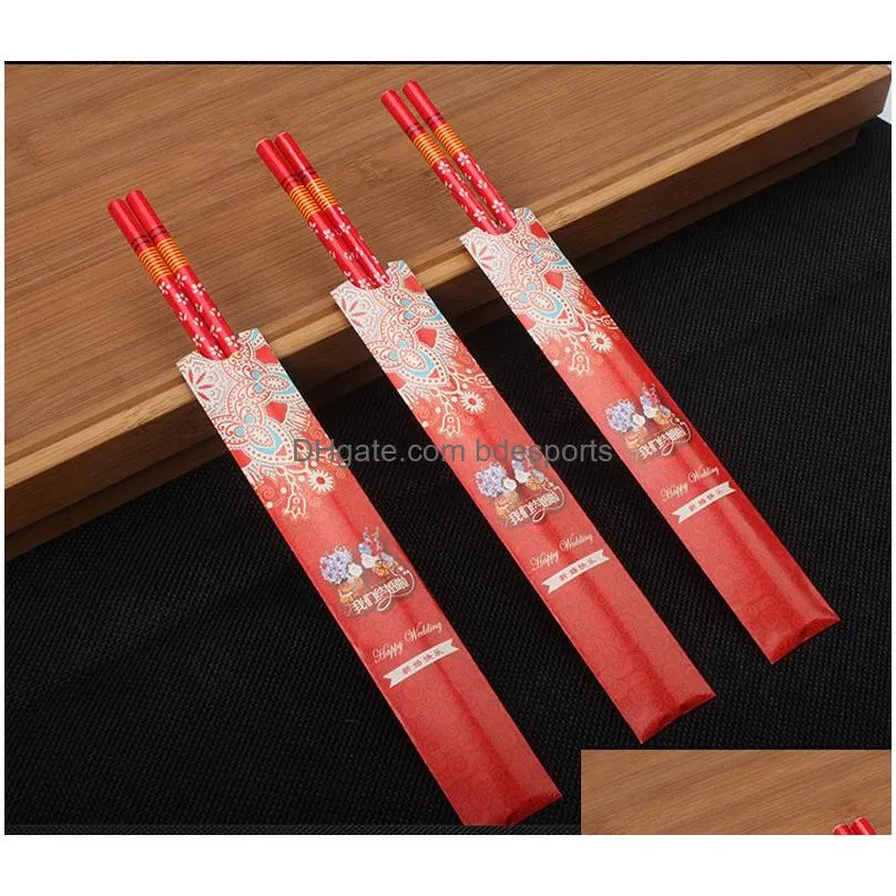 Bamboo Chopsticks For Present Dinner Set Classic Design Red Chinese Chopsticks Wedding Gift Individually Wrapped ZC0332