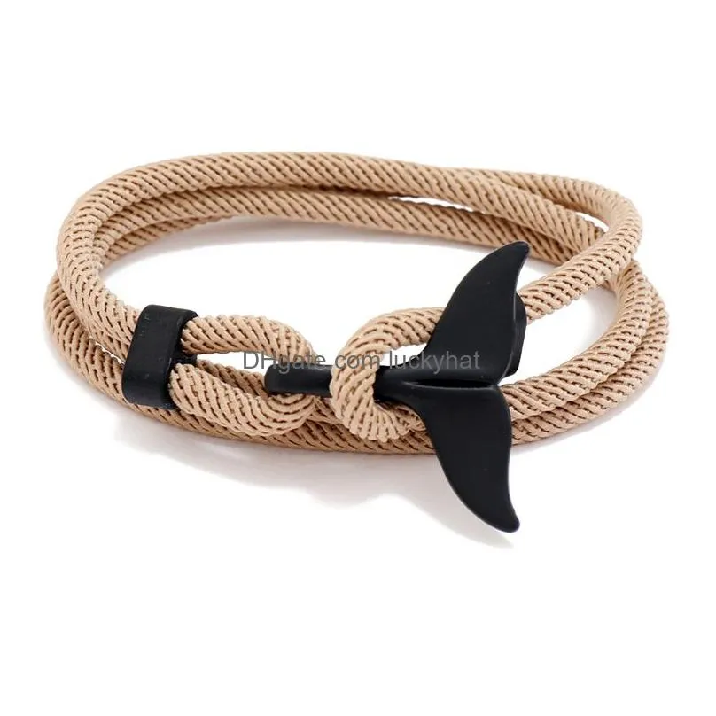 Simple Charm Bracelets Navy Anchor Style Black Whale Tail Shape Bracelet for Men Women Multilayer Braided Rope Chain Lovers Jewelry