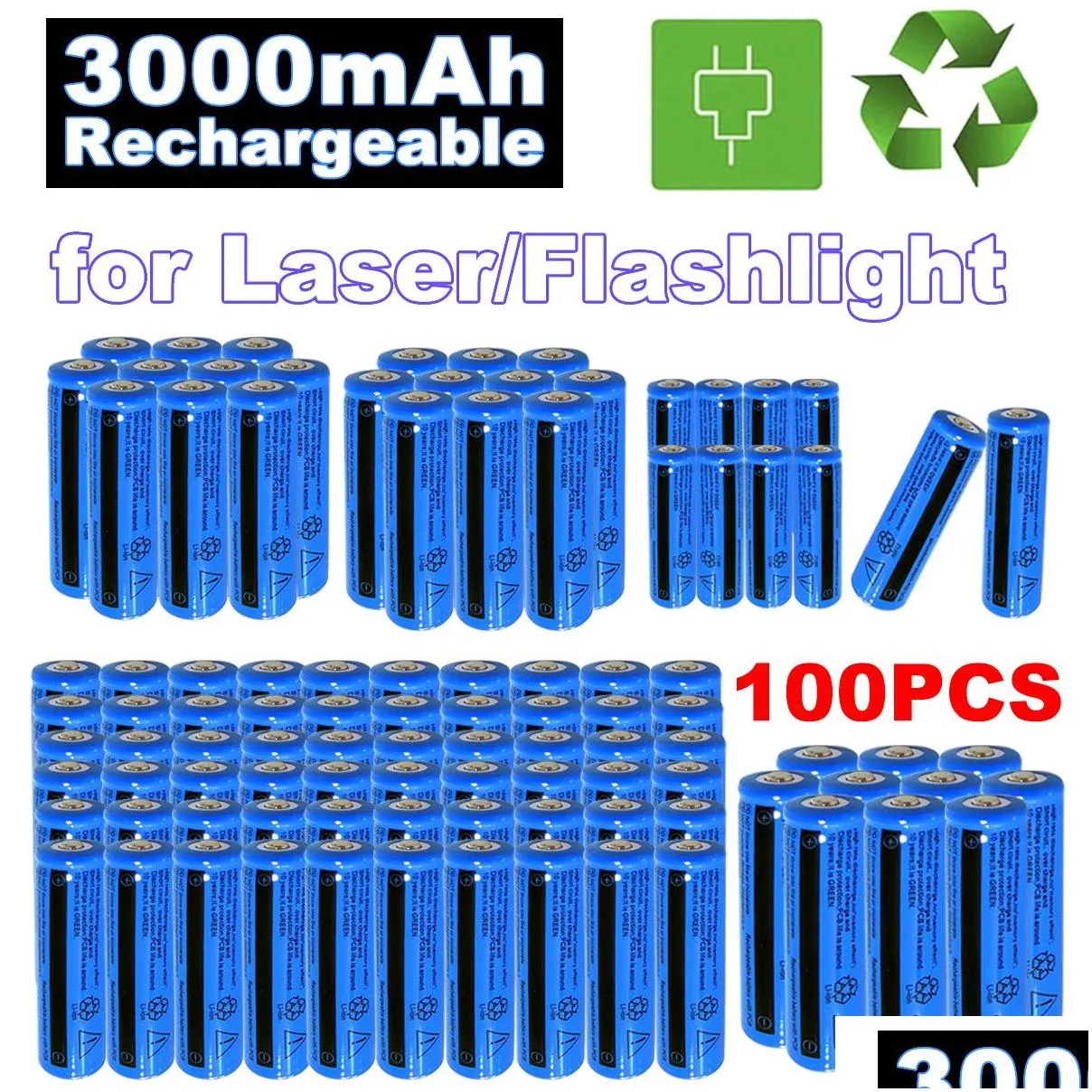 Batteries 100Pcs 3000Mah Rechargeable Battery 3.7V Brc Li-Ion Not Aaa Or Aa For Flashlight Torch Laser Pen Drop Delivery Electronics B Dhyw8