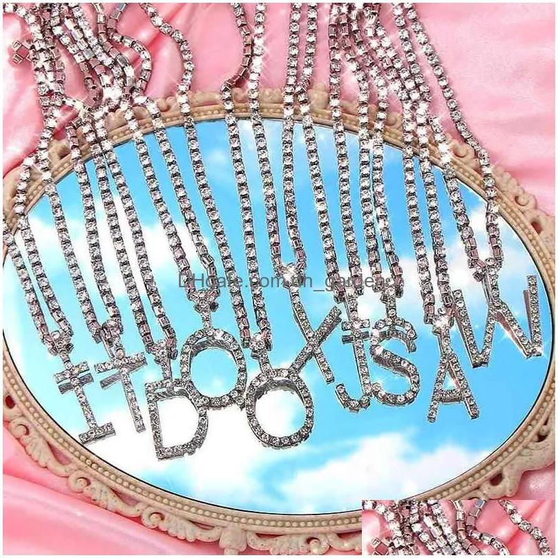 Pendant Necklaces Iced Out 26 Letter Initial Necklace Sier Color Tennis Chain Choker For Women Bling Crystal Alphabet Statem Dhgarden Otwc0