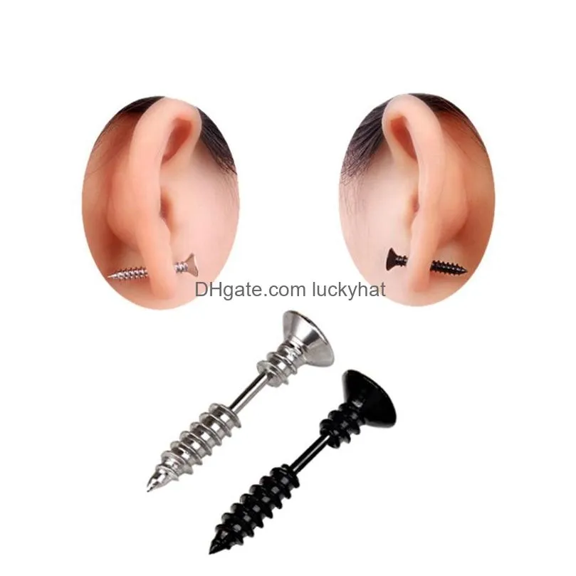 Punk Nail Hole Screw Stud Earrings Stainless Steel Ear Piercing Jewelry Earrings for Women Men