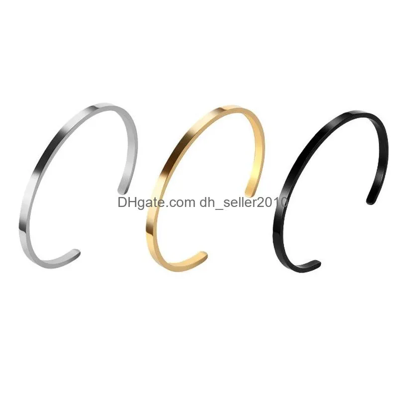 Simple 4MM Thin Cuff Bangle Stainless Steel Smooth Open Ring C Bracelet for Women Men Delicate Wristband Bangles Lovers Jewelry