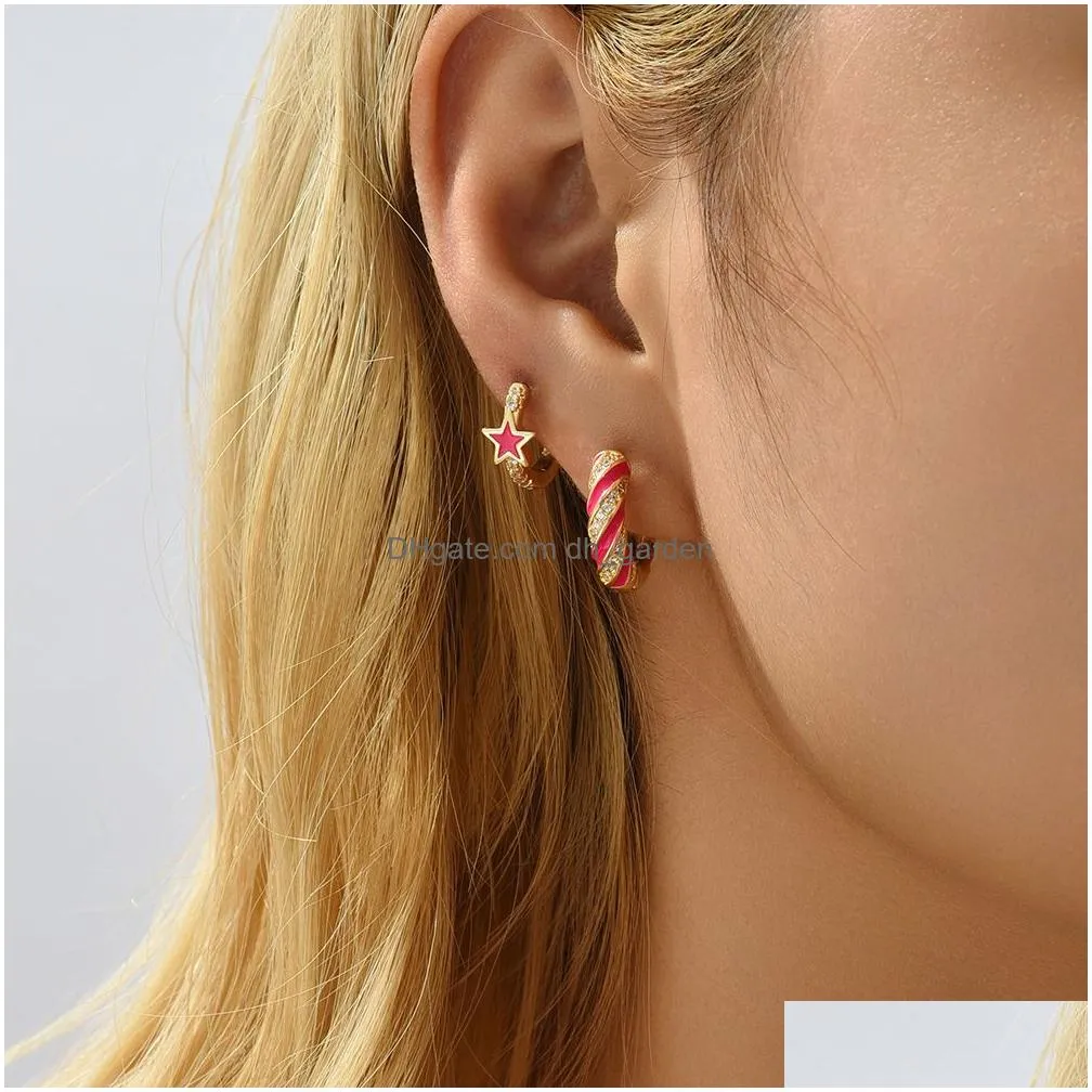 Hoop & Huggie Trendy Colorf Enamel Twist Round Hoop Earrings Set Small Geometric Star Square Cz Zircon Hies Ear Buckle Jewel Dhgarden Otqjf