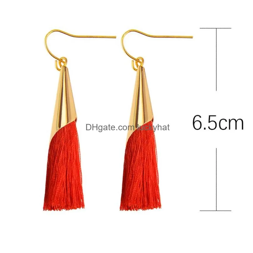 Simple Bohemian Ethnic Style Long Tassel Dangle Earrings for Women Lady Fashion Earring Jewelry Golden Metal