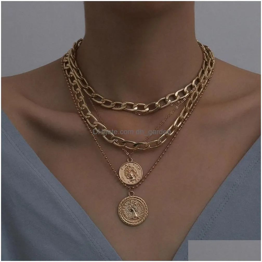 Chains Ingemark Punk  Cuban Choker Necklace Colar Hip Hop Big Thick Chunky Chain Fashion Queen Coin Pendant Necklaces W Dhgarden Ot8Ys