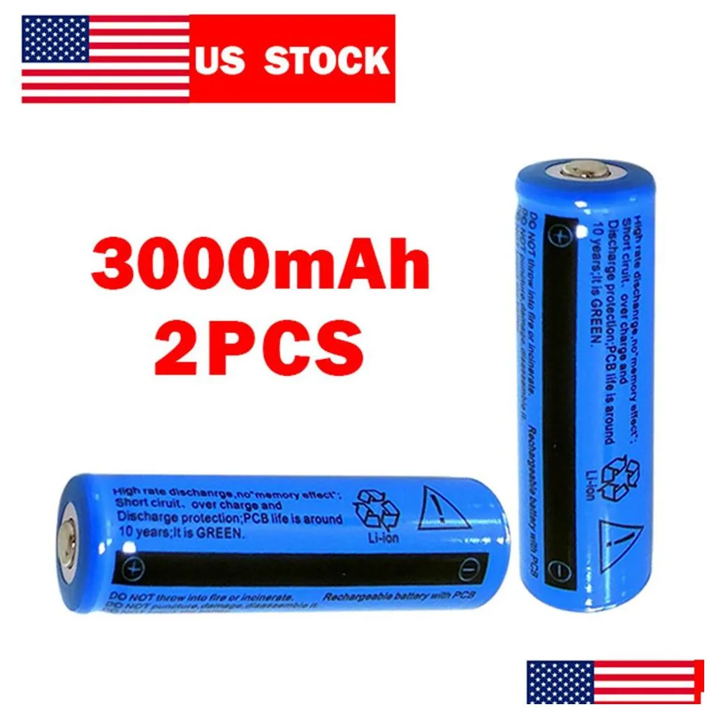 Batteries New 2X Battery 3000Mah 3.7V Brc Li-Ion Rechargeable For Flashlight Add Smart  Drop Delivery Electronics Batteries Cha Dht7W