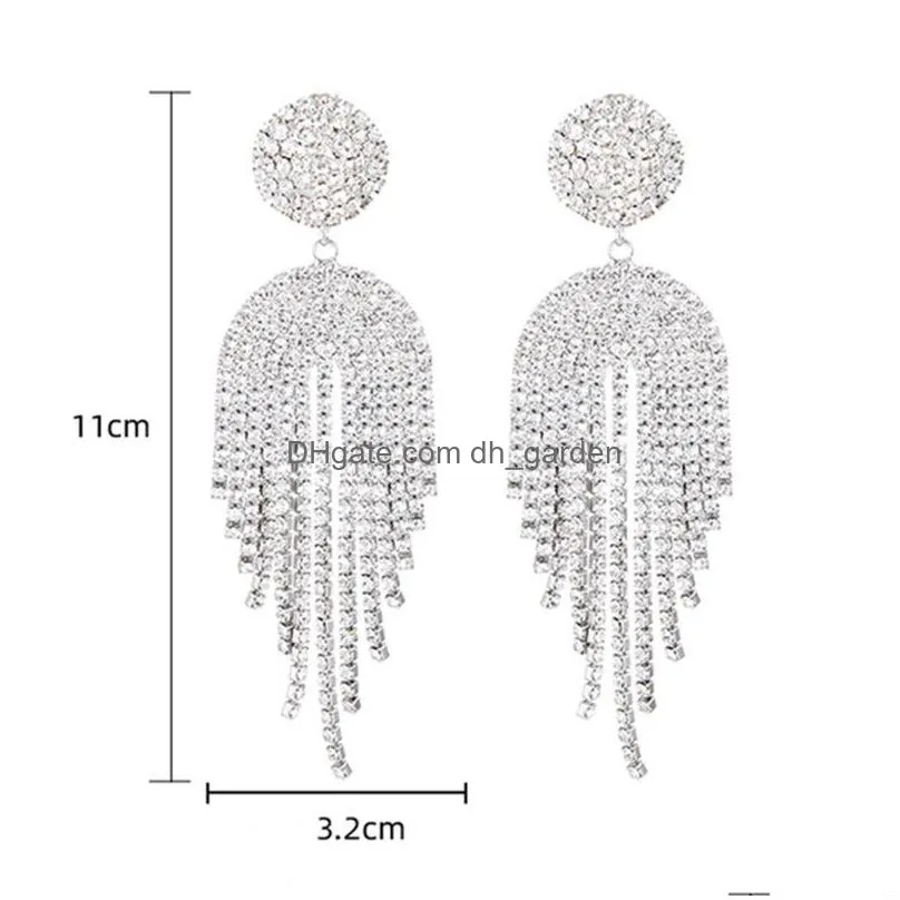 Dangle & Chandelier Long Tassel Crystal Drop Earrings For Women Bijoux Geometric Fl Rhinestone Earring Statement Jewelry Dro Dhgarden Otw8E