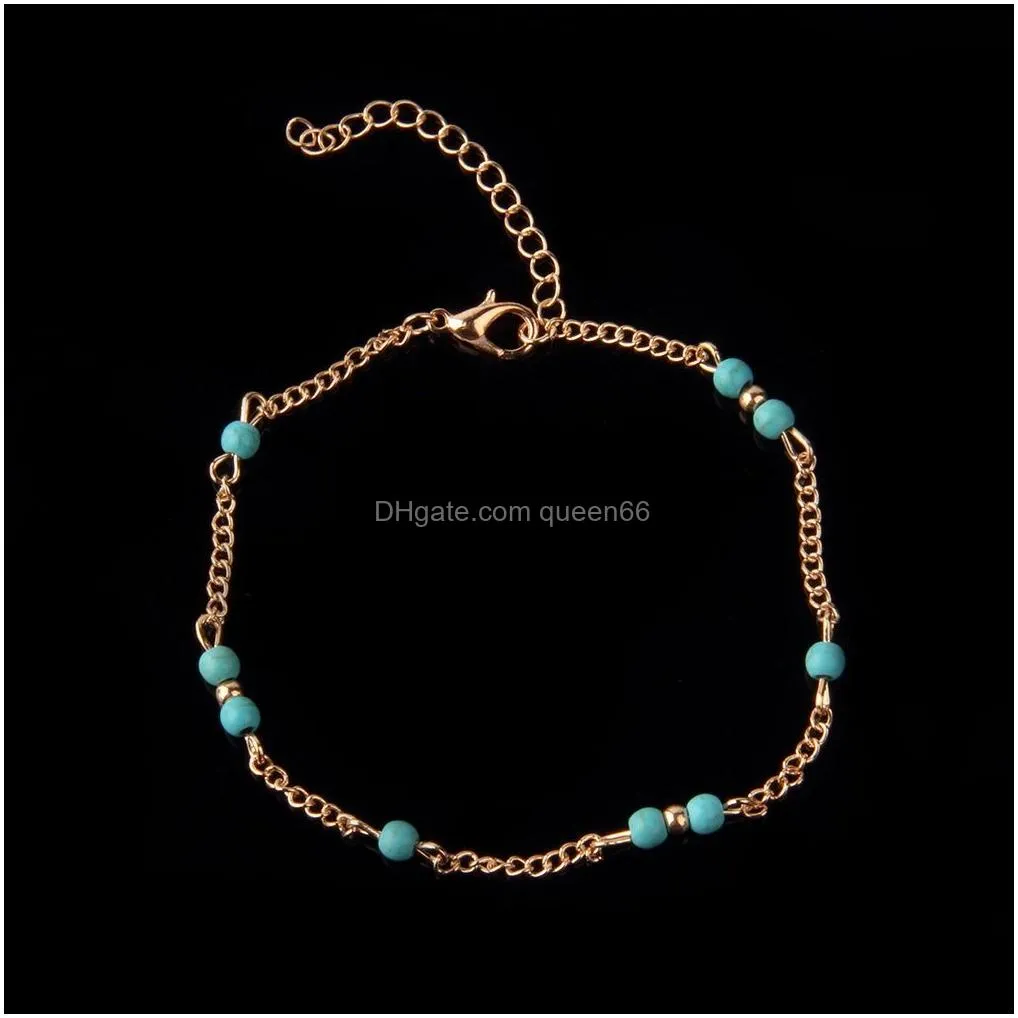 Wholesale-1Pcs Unique NTurquoise Beads Silver Chain Anklet souvenir Ankle Bracelet Foot Jewelry Fast New Hot Fashion