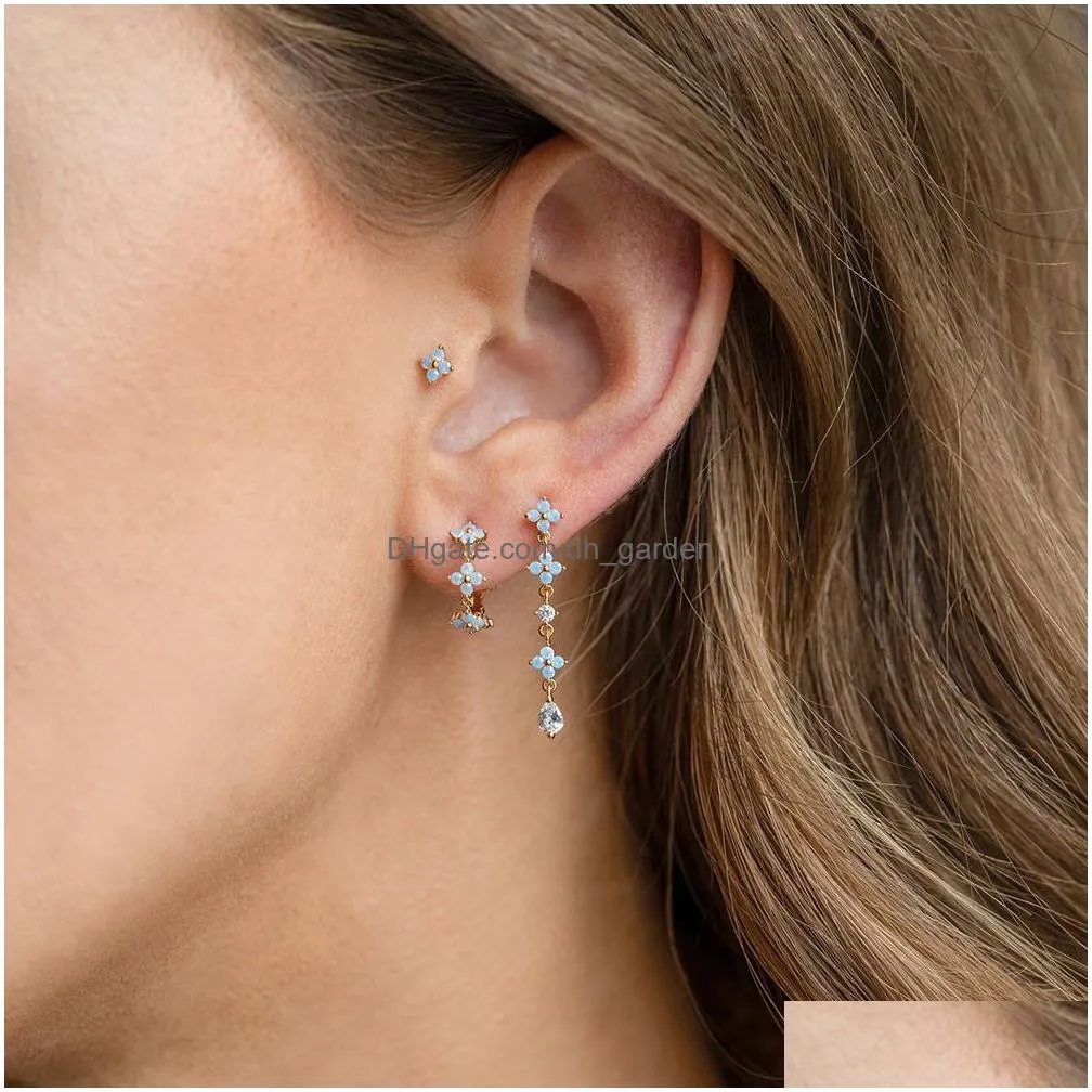 Hoop & Huggie 1Pc Fashion Stainless Steel Blue Flower Small Hoop Earrings Tiny Zircon Cartilage Ear Studs Earring For Women Dhgarden Otbn6