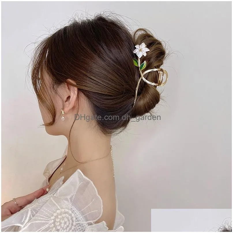 Hair Clips & Barrettes New Women Metal Hair Claw Elegant Gold Flowers Clips Barrette Crab Headband Ponytail Clip Headwear Ac Dhgarden Ot7Q1