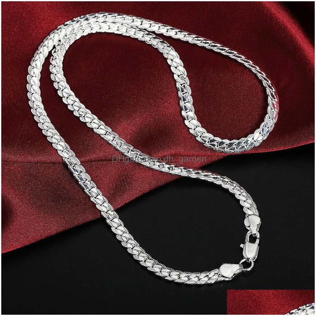 Other Jewelry Sets Sier Color Christmas Gifts Retro 6Mm Flat Chain Necklace Bracelets Fashion For Man Women Jewelry Sets S08 Dhgarden Otjhp