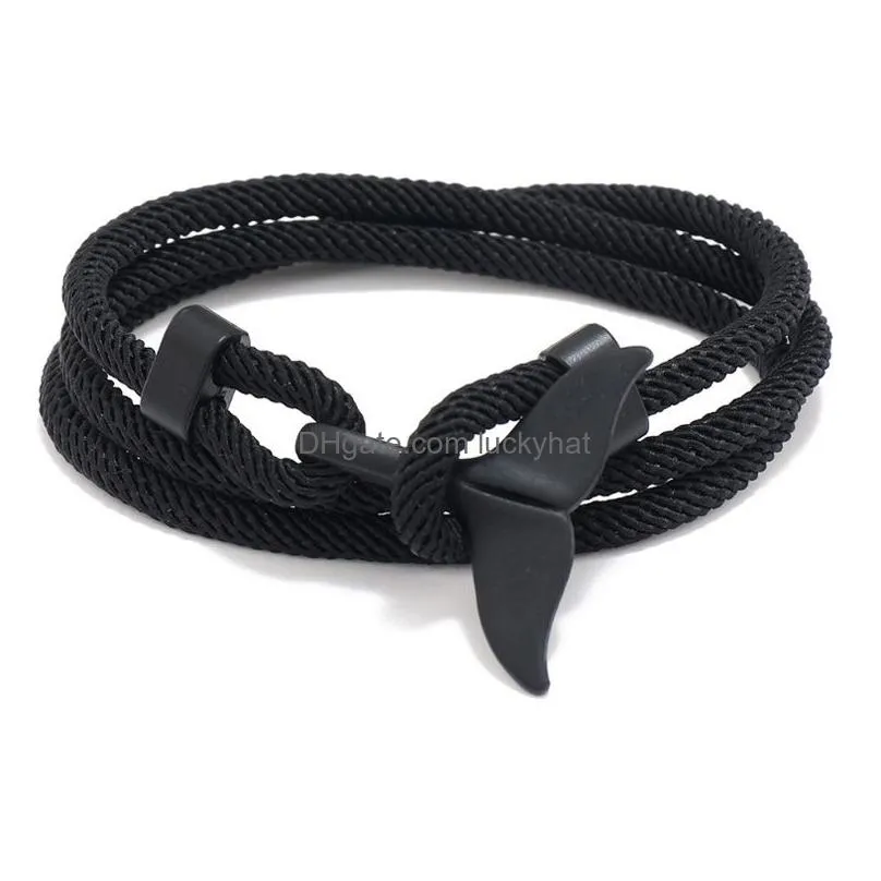 Simple Charm Bracelets Navy Anchor Style Black Whale Tail Shape Bracelet for Men Women Multilayer Braided Rope Chain Lovers Jewelry
