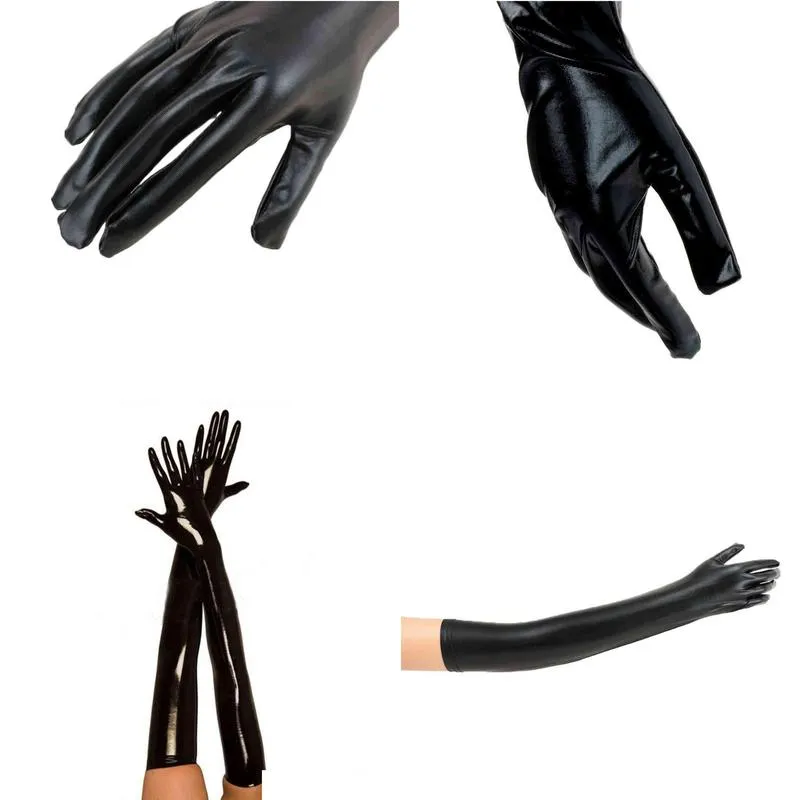 Sports Gloves Adt Y Long Latex Gloves Black Ladies Hippop Fetish Faux Leather Clubwear Catsuit Cosplay Costumes Accessory1451740 Drop Otyev