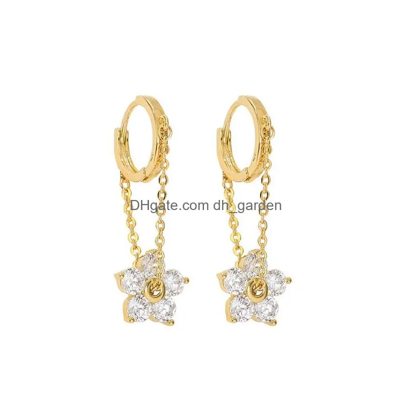 Hoop & Huggie Elegant Zircon Flower Hoop Earrings For Women Girls Fashion Metal Chain Boucle Doreille Oorbellen Daily Jewelr Dhgarden Otnlo