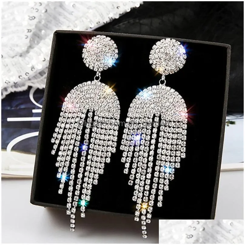 Dangle & Chandelier Long Tassel Crystal Drop Earrings For Women Bijoux Geometric Fl Rhinestone Earring Statement Jewelry Dro Dhgarden Otw8E