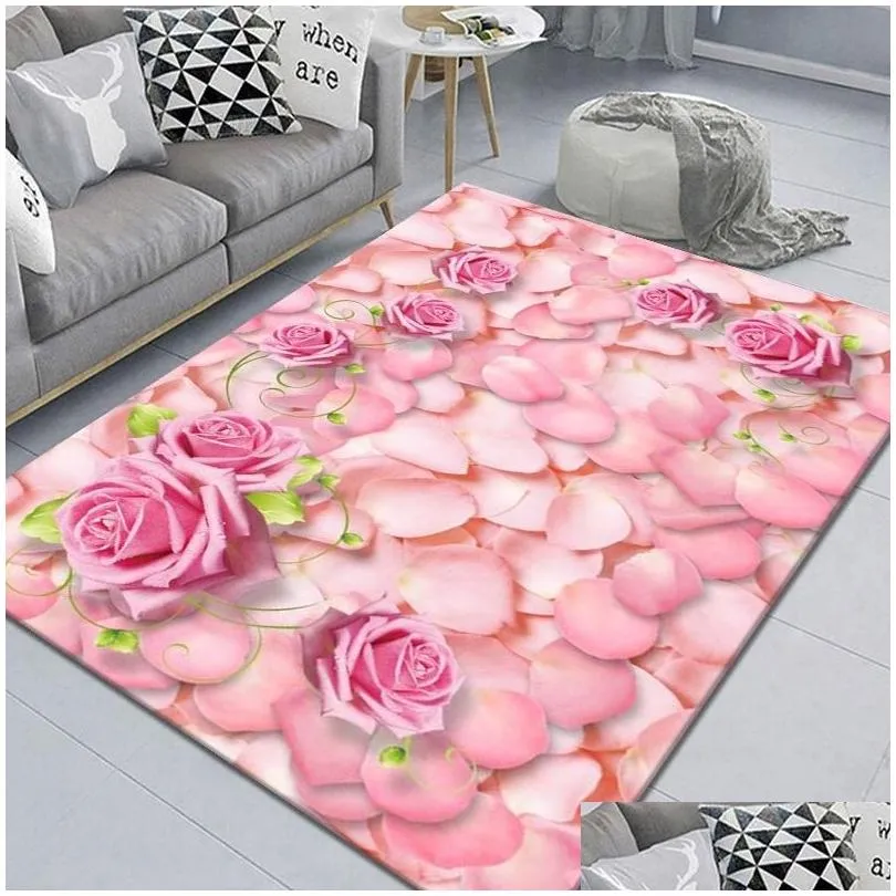 Carpets Living Room Rugs Coffee Table Carpet Home Decor 3D Printing Flower Pattern Wedding Hallway Large Bedside Mat Floor