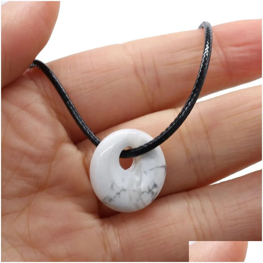 Pendant Necklaces Natural Stone 18Mm Peace Buckle Tiger Eye Turquoise Opal Quartz Crystal Pendant Necklaces For Women Reiki Heal Pendu Dh7Wc