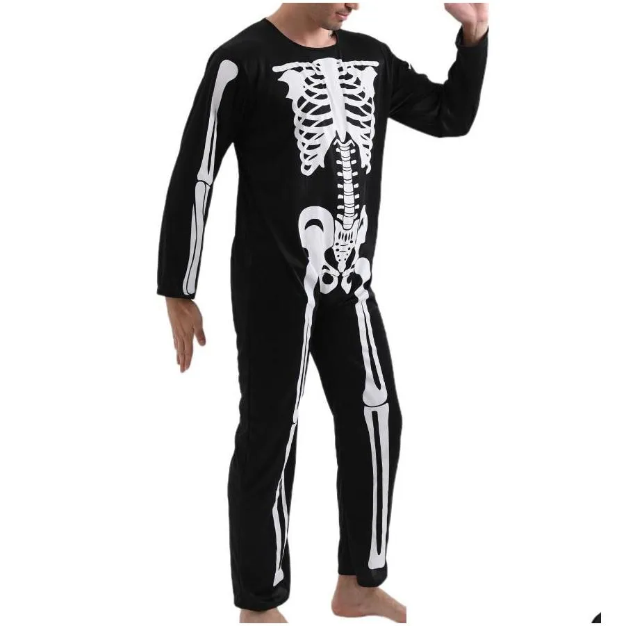 unisex skeleton jumpsuit men women halloween skull pattern costumes dress up party themed party cosplay clothes